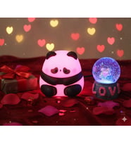 2 li Sevgiliye Romantik Hediye Seti Slikon Panda Renkli LED Gece Lambası ve 9 Cm Love Kar Küresi Set