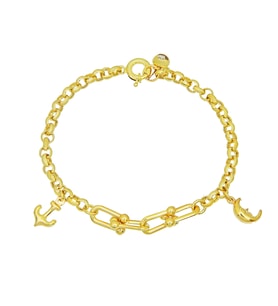 Barika Jewelry Kadın 14 Ayar Denizci Çapası Ve Ay Figürlü Bileklik (Altın)