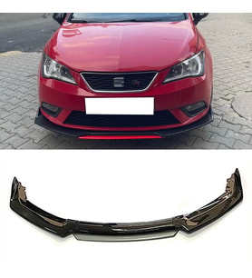 Seat Leon Mk3 Gri Renkli Şeritli Dilli Ön Lip 4 Prç Parlak Siyah ABS