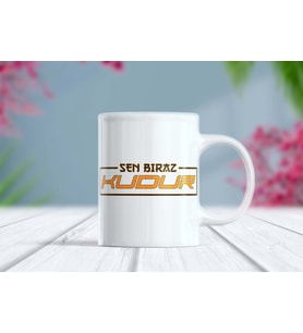 Sen Biraz Kudur Turuncu Tasarımlı Espirili Kupa Bardak - Atarlı Sözler Kupa (Beyaz)