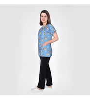 Unisex Maskeli Kedi Desenli Master Likralı Doktor Hemşire Scrubs  Alt Üst Takım (Mavi)