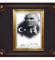 Altın Varaklı Çerçeveli Paspartulu Atatürk Tablo nl02A325 (Gold)
