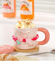 Tatlı Çiçekli Kahve Fincanı 380 Ml Kapaklı Ve Kaşıklı Seramik Kupa Sarı