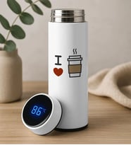 BK Gift Coffee Tasarımlı Filtreli Dijital Göstergeli Beyaz Çelik Termos-3, Arkadaşa Hediye, Sevgiliye Hediye, Yeni İş Hediyesi