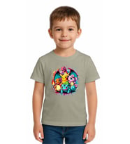 Unisex Pokemon Baskılı Çocuk Tişört pamuklu penye kumaş (Gri)
