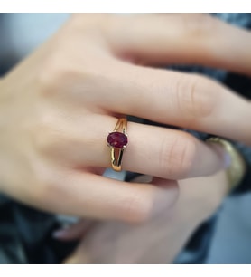 14k Altın Granat Lal Taşlı Yüzük