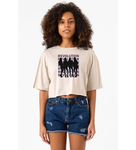 Blackpink Revolution Bej Kadın Crop Tshirt