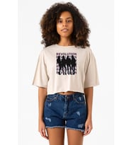 Blackpink Revolution Bej Kadın Crop Tshirt