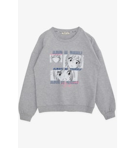 Breeze Kız Çocuk Sweatshirt Şaşkın Kız Baskılı 9-14 Yaş, Gri Melanj