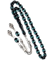Erkek 7x11mm Su Yeşili Sürmeli Kokulu Toz Kehribar Tesbih (Çok Renkli)