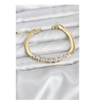Mey İthalat® 316L Çelik Gold Renk Kare Zirkon Taşlı Yılan Zincirli Kadın Bileklik