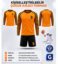 Kaleci Çocuk Forması Takımı Özel İSİM Numara Baskısı Yapılır Turuncu Uzun Kol Sünger Korumalı 4 lü Set