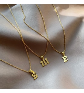 Kişiye Özel 925 Ayar Gümüş Minimalist Gold Kaplama Old English Font Harf Kolye