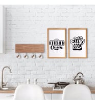 BK Home Doğal Ahşap Dekoratif Fincan Askılığı ve 2’li Mutfak Konseptli Ahşap Tablo-3 (Beyaz)