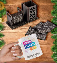 Kişiye Özel Yılbaşı Tasarımlı Kupa Ve Ahşap Takvim Seti (Model 1)