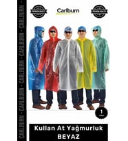 Özel Üretim Su Geçirmez Polietilen Pratik Kapüşonlu Standart Beden Hafif Kullan At Yağmurluk BEYAZ