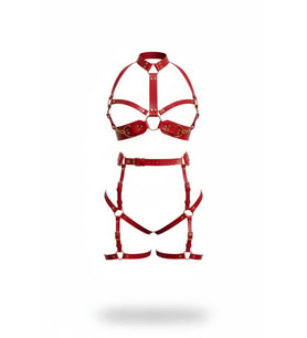 Mulvxbrf Brf02 Kırmızı Harness Takım Altın Tokalı Zincir Detaylı Deri Set - Brf1016 (Mulvix)