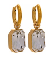18 Ayar Altın Kaplama Emerald Yeşil Dikdörtgen Kesim Taş Gold Halka Küpe – Premium Parlak Model (Beyaz)