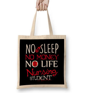 No Sleep No Money No Life Funny Nursing Student RN Bez Çanta Uzun Saplı