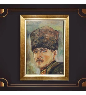 Altın Varaklı Çerçeveli Paspartulu Atatürk Tablo TR0622 (Gold)