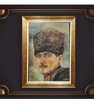 Altın Varaklı Çerçeveli Paspartulu Atatürk Tablo TR0622 (Gold)