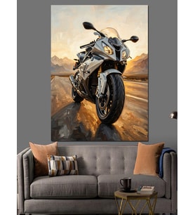 Yol Kenarında Duran Modern Motosiklet Dekoratif Kanvas - Mdf Ahşap Tablo