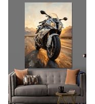 Yol Kenarında Duran Modern Motosiklet Dekoratif Kanvas - Mdf Ahşap Tablo