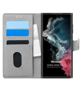 Microsonic Samsung Galaxy S22 Ultra Kılıf Fabric Book Wallet Gri