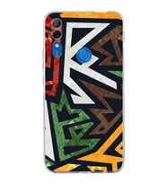 Huawei P Smart z  Kamera korumalı Kapak Soyut Grafiti Tasarımlı  Şeffaf Kılıf