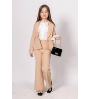 Kız Çocuk Dantel İşlemeli İspanyol Kol Bluz Zincir Düğme Detaylı Blazer Ceket Kr (Krem)