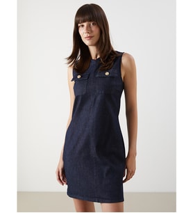 LCW Comfort İndigo Kaçık Yaka Mini Jean Elbise