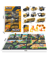 1:64 Dieacast Inşaat Seti Metal Inşaat Seti Ve Oyun Halısı Beton Mikseri Forklift Kepçe Kamyon