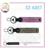 Motorcu Yolculara Özel, İsim Plaka ve 0 Rh (+) Kan Grubu Yazılı x2 Anahtarlık, Kül Gri-Pembe-Ysl (Çok Renkli)