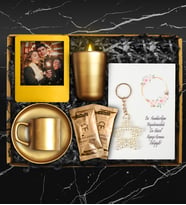 Gold Fincan & Gold Cam Mum & Türk Kahvesi & Yıldız Anahtarlık & Kişiye Özel Fotoğraf Çerçevesi