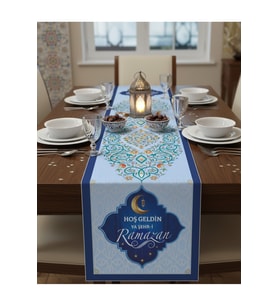 Ramazan Ayı Motifli Dijital Baskılı Runner Masa Örtüsü 40x140 cm