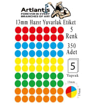 13 mm Renkli Hazır Yuvarlak Etiket 350 li 1 Paket Mix Color Ofis Etiketler Kendinden Yapışkanlı Nokta Etiket (Çok Renkli)