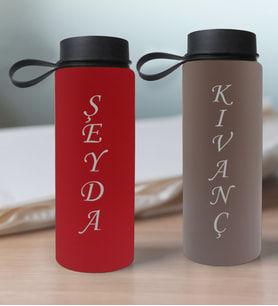 BK Gift Kişiye Özel İsimli 2’li Kırmızı ve Yeşil Cam Matara 500ml, Sevgiliye Hediye, İsimli Cam Matara, Sevgililer Günü