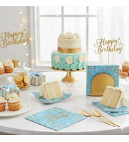 Varaklı Happy Birthday Yazılı Mavi Peçete Gold Üst Baskılı Doğum Günü Parti Peçetesi
