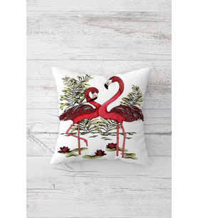 Flamingo Desenli Çift Tarafı Baskılı Gizli Fermuarlı Yastık Kılıfı Kırlent Koltuk Yastık Kılıfı (Beyaz-Nar Çiçeği)