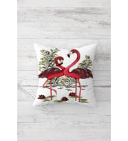 Flamingo Desenli Çift Tarafı Baskılı Gizli Fermuarlı Yastık Kılıfı Kırlent Koltuk Yastık Kılıfı (Beyaz-Nar Çiçeği)