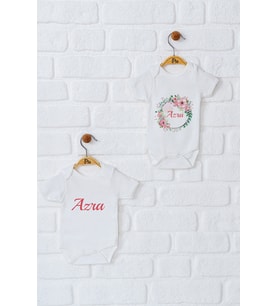 Pia Baby Premium %100 Pamuk İsme Özel Organik Baskılı İkili Set Çıtçıtlı Bebek Body Zıbın Modelleri 5013-17 (Ekru)