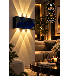 12W Siyah Mavi Altın Desenli LED Duvar Apliği 3200K Gün Işığı 3 Gözlü Modern Aplik