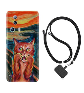 Xiaomi Mi 13 Lite Kılıf Silikon Boyun Askılı İpli Desenli Silikon Tablo Cat 1788