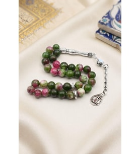 Doğal Jade Yeşim Taşlı 33'lük Tesbih Metal Püsküllü 8mm Küre Kesim 902846