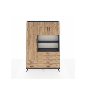 Arges Gardrop 8 Raflı 6 Çekmeceli 3 Kapaklı 132x30x195 Antrasit-Çam