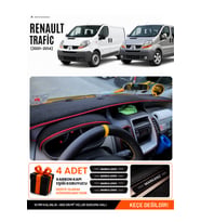 RENAULT TRAFIC (2001-2014) Uyumlu Torpido Örtüsü Torpido Kılıfı - Siyah Kırmızı