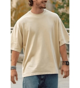 Erkek %100 Organik Pamuklu Kalın Dokulu Comfort Fit Bisiklet Yakalı T-shirt