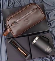 Kişiye Özel Rose Gold/Siyah Roller Kalem& Siyah Bardak Termos& Kahverengi Washbag Erkek El Çantası Hediye Seti