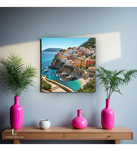 Kare Kanvas Tablo Amalfi Kıyıları Manzara Tablosu Ev Ofis Duvar Dekoru