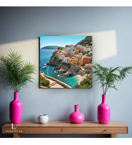 Kare Kanvas Tablo Amalfi Kıyıları Manzara Tablosu Ev Ofis Duvar Dekoru